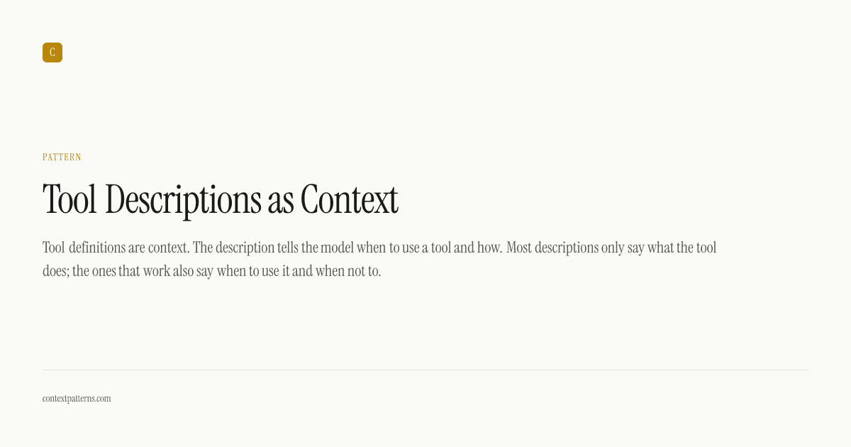 Description Pattern Tool Descriptions as Context: Context Engineering Pattern | Context ...